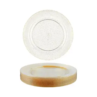 Matana 25-Pack Transparante Feestborden Met Gouden Glitters - Herbruikbaar En Duurzaam Plastic Serviesgoed Voor Alle Gelegenheden - Diameter 26cm