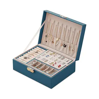 Mtianxy Schmuckkästchen Damen Schmuckaufbewahrung Pu-Leder Schmuckbox Velvet Jewelry Box Schmuckschatulle Mit Schlüssel Für Frauen Ringe Ohrringe
