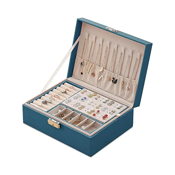 Mtianxy Schmuckkästchen Damen Schmuckaufbewahrung Pu-Leder Schmuckbox Velvet Jewelry Box Schmuckschatulle Mit Schlüssel Für Frauen Ringe Ohrringe thumbnail