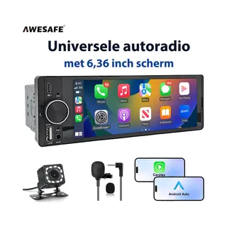 Awesafe Carplay Scherm 6.36 Inch Universeel Autoradio - Draadloos Android Auto - Hd Achteruitrijcamera - Touchscreen - Aux - Fm Radio - Bluetooth