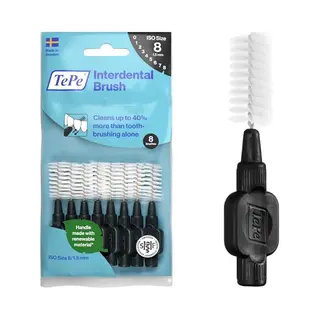 TePe Interdental Brush Original Interdentale Borstels, Verwijdert Tandplak, Effectieve Reiniging Van Nauwe Ruimtes Tussen De Tanden, Zwart (maat 8), 8
