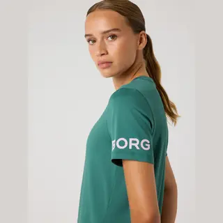 Björn Borg Sportshirt Dames - Trainingshirt Korte Mouw - Gerecycled Polyester - Mallard Groen - Maat S