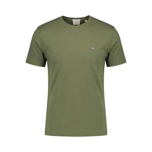 Gant Shield T-Shirt Ronde Hals Groen, Effen thumbnail