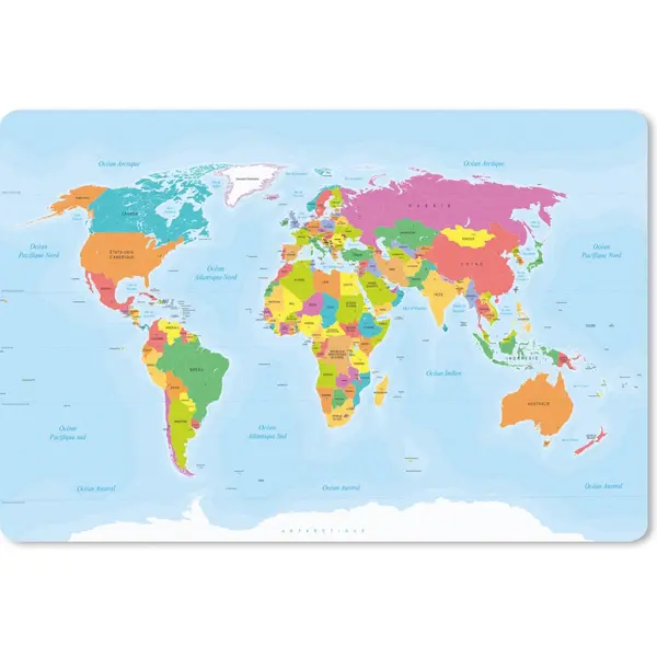 Muismat 27x18 Cm - Mousepad Franse Wereldkaart - Kleuren - Simpel - Muismatten thumbnail