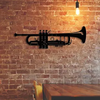 Lifestaal® - Muurdecoratie Woonkamer - Wanddecoratie Industrieel - Trompet - Instrument - Blaasinstrument - Metaal - Metalen Wanddecoratie -