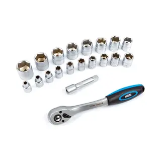 Hbm 3/8" Professionele Ratel Inclusief 18 Doppen En Verlengstuk