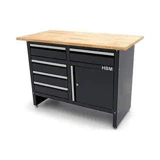 120 Cm Werkbank Met 5 Laden 1 Deur En Massief Houten Werkblad