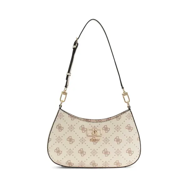 Guess Schoudertas Emelie Logo Top Zip Shoulder Bag Vanilla Logo Crème thumbnail