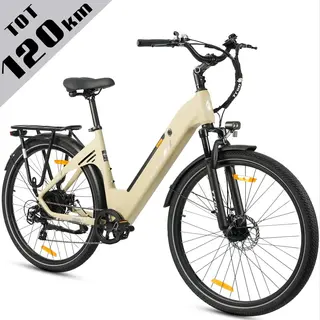 Ttgo Elektrische Fiets C3 Se - 28 Inch E-Bike Stadsfiets - 18Ah Accu Tot 120 Km Bereik - Shimano 7 Speed- Aluminium Frame - Geel
