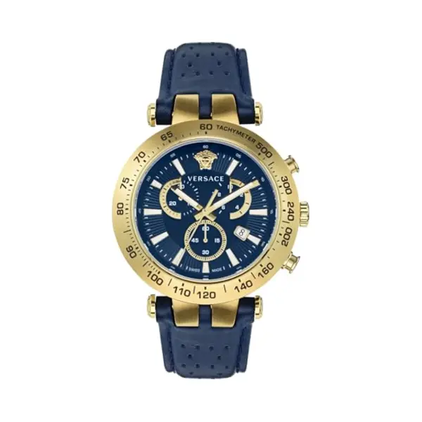 Versace Bold Chrono Collection Luxury Mens Watch Timepiece With A Blue Strap Featuring A Gold Case And Blue Dial, Ip Yellow Gold-VEJB00322, One Size, thumbnail