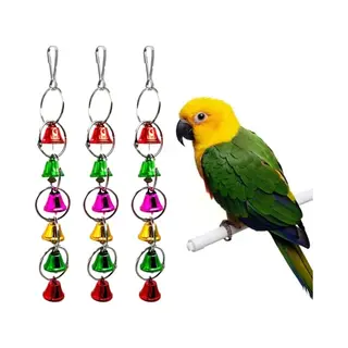 Dongker 3 Pcs Parrot Bells Toy, Removable Design Bird Cage Hanging Toy With Bell & Metal Buckle For Pet Budgie Parakeet Cockatiel Lovebird Parrot