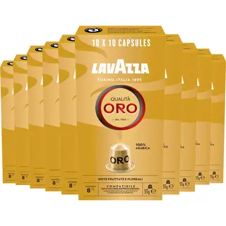 Lavazza Qualità Oro Koffiecups - 100 Nespresso Cups - 100% Arabica Koffie - Intensiteit, 8/13 - 10 X 10 Aluminium Capsules