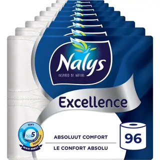 Nalys Excellence Toiletpapier - 96 Rollen - Maxi Vellen (5-laags) - Voordeelverpakking - Papieren Verpakking