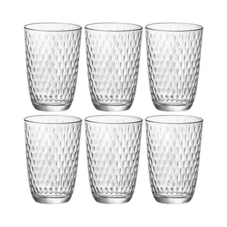 Bormioli Rocco Drinkglazen - 6x Stuks - Transparant - Glas - Relief - 390 Ml - Sap/water/drinkglas