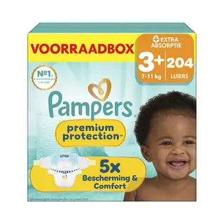 Pampers Premium Protection Maat 3+ - 204 Luiers - 7kg-11kg - Voorraadbox