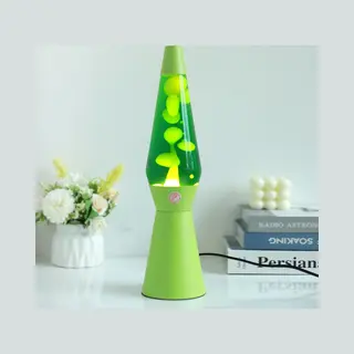 I-Total Lavalamp - Lava Lamp - Sfeerlamp - 40x11 Cm - Glas/Aluminium - 30W - Groen Met Gele Lava - Groene Voet - XL2938