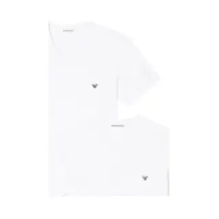 Emporio Armani For Man. EM000392_AF14132 Set Of 2 White Elastic Knit V-neck Loungewear T-shirts (Xxl), Homewear, Cotton, Short Sleeve