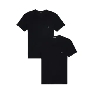 Emporio Armani For Man. EM000392_AF14132 Set Of 2 Black V-neck Elastic Knit Loungewear T-shirts (Xxl), Homewear, Cotton, Short Sleeve