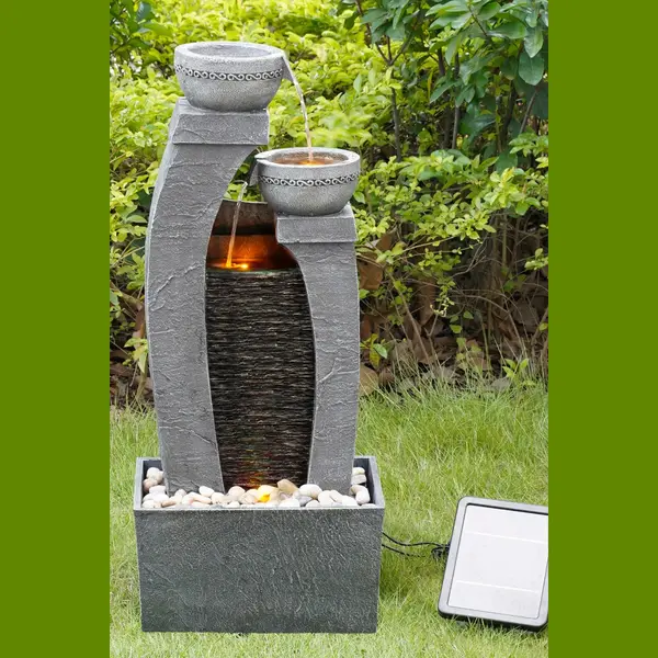 Teamson Home 3-Tier Solar Powered Modern Garden Water Feature With Led Lights In Grey thumbnail