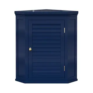 Teamson Home Glancy Removable Corner Wall Cabinet With Faux Louvered Door, Navy