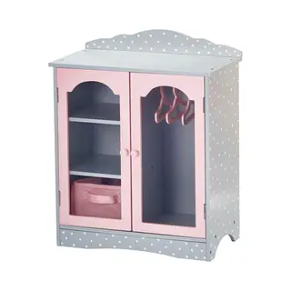 Teamson Kids Garderobe Met 3 Hangers Voor 18" Poppen - Accessoires Voor Poppen - Kinderspeelgoed - Roze/Grijs