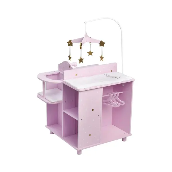 Teamson Kids Wooden Baby Doll Changing Station With Storage, Grey/Pink In Lilac thumbnail