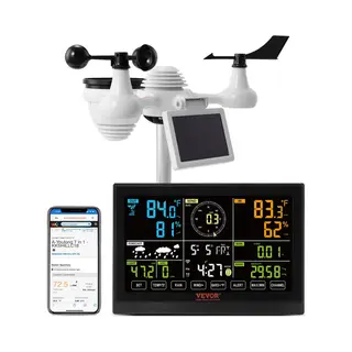 Vevor Professioneel Wifi-weerstation 7-in-1 Weercentrum Op Zonne-energie 19cm (7, 5-inch) Display 150 M Zendbereik Buitensensor Voor Windsnelheid,