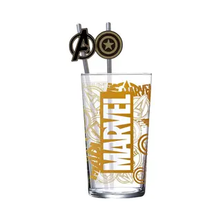 Stor Marvel Glass Tumbler Met Straws Logo & Avengers 485 Ml Kitchen- And Tableware