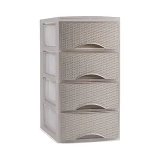 Plasticforte Ladeblok - 4 Lades - Kunststof - Beige - Rotan - Bureau Organizer - 26 X 37 X 49 Cm