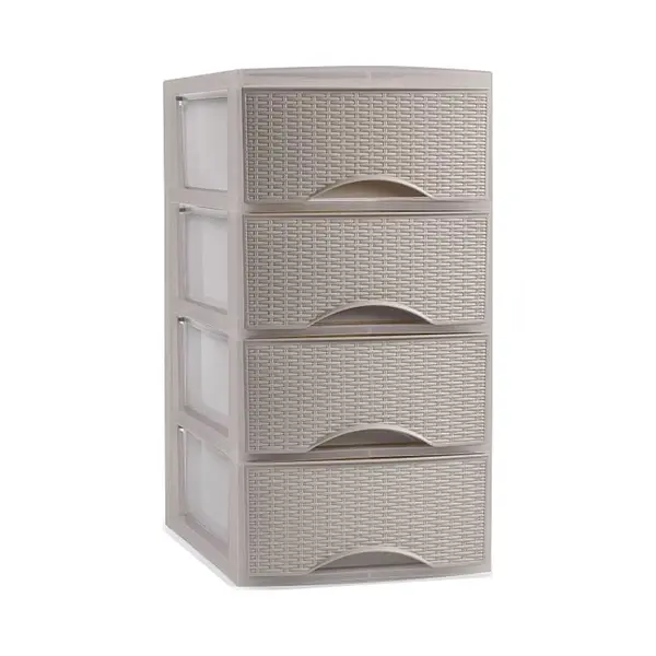 Plasticforte Ladeblok - 4 Lades - Kunststof - Beige - Rotan - Bureau Organizer - 26 X 37 X 49 Cm thumbnail