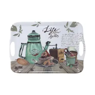 Concorde Dienblad/serveer Tray Coffee Life - Melamine - Wit/groen - 42 X 29 Cm - Rechthoekig