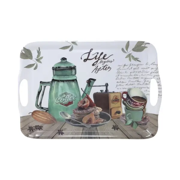 Concorde Dienblad/serveer Tray Coffee Life - Melamine - Wit/groen - 42 X 29 Cm - Rechthoekig thumbnail