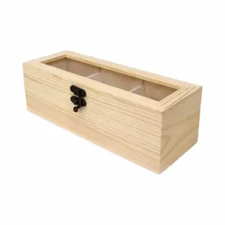 Concorde Theedoos - 3-vaks - Naturel - Hout - 25 X 9 X 8 Cm - Theekist - Onbedrukt - Hobby - Theedoosje Versieren/decoreren