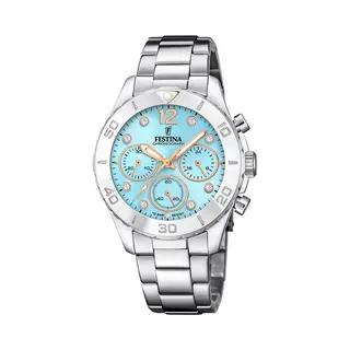 Festina Ladies Steel Chronograph Watch With Zirconia Sets And Bracelet F20603/4