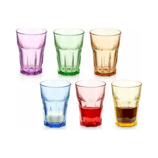 Vivalto Waterglazen Summervibes - 6x Stuks - Transparant/kleurenmix - 360 Ml - Drinkglazen