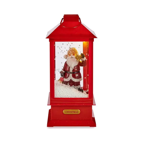Krist+ Snowglobe Lantaarn - Kerstman En Sneeuwpop - Rood - 33 Cm - Verlichting En Muziek thumbnail