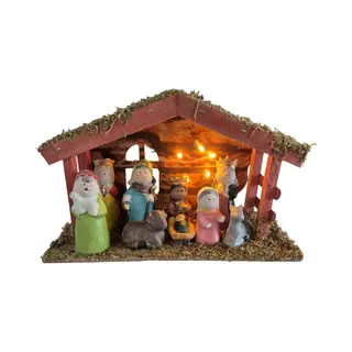 Kerststal Voor Kinderen - Met Beeldjes En Led Verlichting - 28 X 10 X 17 Cm - Kinder/kinderkamer Kerststalletje