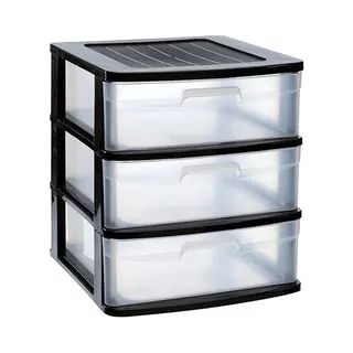 Plasticforte Ladeblok/bureau Organizer - 3x Lades - Zwart/transparant - L40 X B39 X H49.5 Cm - Kunststof - Ladekast