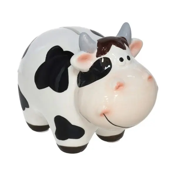 Gerimport Spaarpot Koe - Dieren Thema - 10 X 15 X 12 Cm - Wit/zwart - Keramiek - Kinderen thumbnail