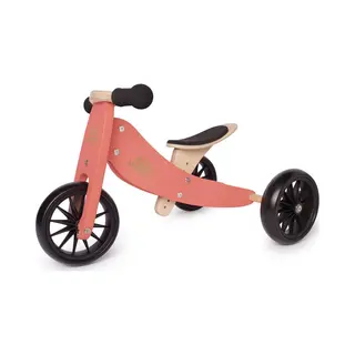 Kinderfeets Tiny Tot - 2-in-1 Houten Loopfiets&driewieler - Voor Peuters 12-24 Maanden - Koraal Roze