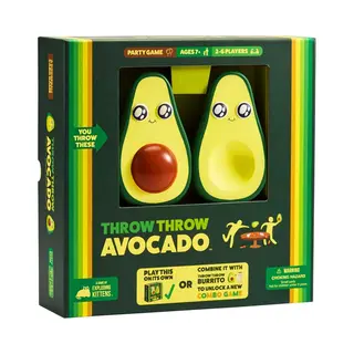 Asmodee Throw Throw Avocado The dodgeball card game sequel to Throw Throw Burrito! Go head to head with your opponents, collecting cards while throwing squishy, adorable avocados. Play as a standalone set or use the includes Bonus cards and combine with the cards from Throw Throw Burrito to unlock a new bonus game using all four throwables! Kaartspel