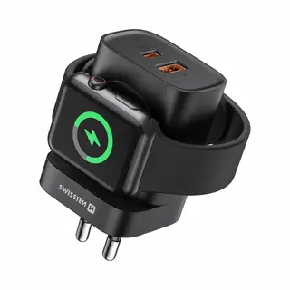 Swissten Reizen Tīkla Lādētājs Usb-A / Usb-C / IWatch (20 W, 3 ports), Usb-lader, Zwart