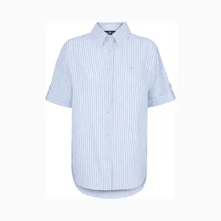 Jimmy Sanders Overhemd - Blouse - Poplin Katoen Linnen - Korte Mouw Dames Blauw - S