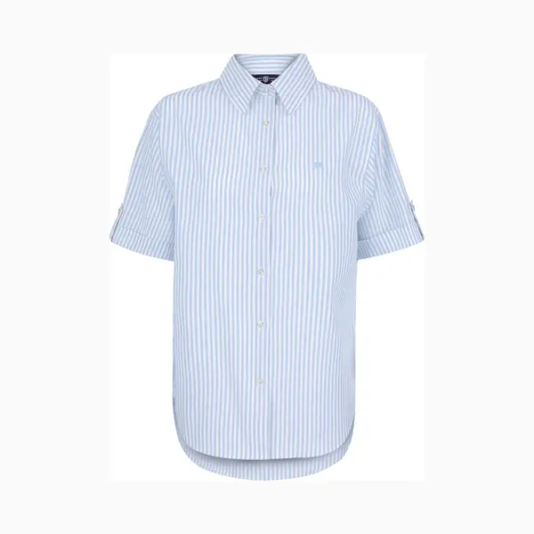 Jimmy Sanders Overhemd - Blouse - Poplin Katoen Linnen - Korte Mouw Dames Blauw - S thumbnail