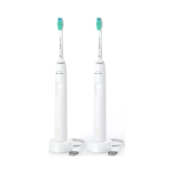 Philips 3000 series 3100 series HX3675/13 2-pack sonic electric toothbrushes - white thumbnail