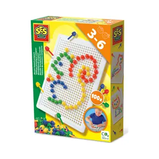 Ses Creative Mozaïekbord - Montessori - compact - met 100 gekleurde pinnen in 4 kleuren - herbruikbaar