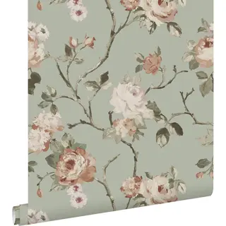 Esta Home Tapete Blumenmuster Mintgrün Und Hellrosa 53 Cm X 10.05 M