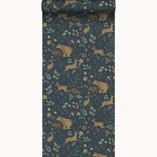 ESTAhome Behang Bos Met Bosdieren Donkerblauw En Beige - 53 Cm X 10.05 M - 139588