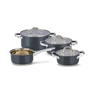 Alpina Inductie Pannenset 4‑delig – Rvs Kookpotten Met Glazen Deksel – Kookpottenset Geschikt Voor Alle Warmtebronnen – Kookpotten Set -