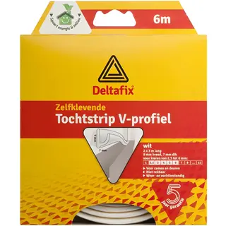 Deltafix Tochtstrip - Tochtwering - Wit - Zelfklevend - V-profiel - 6 M X 9 Mm X 7 Mm